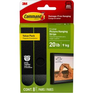 Command 20 lb XL Heavyweight Picture Hanging Strips 8 Pairs (16 Command Strips), Damage-Free Hanging Picture Hangers, Heavy Duty Great for Home Decor, Black Adhesive