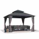 PURPLE LEAF Patio Aluminum Hardtop Gazebo 12' x 12' Privacy Curtain, Grey | 3.9" Thick Posts, Air Circulation, Heavy-Duty Aluminum Frame, Stay Cooler Longer, 110 GSM Textilene Netting, Ceiling Hooks