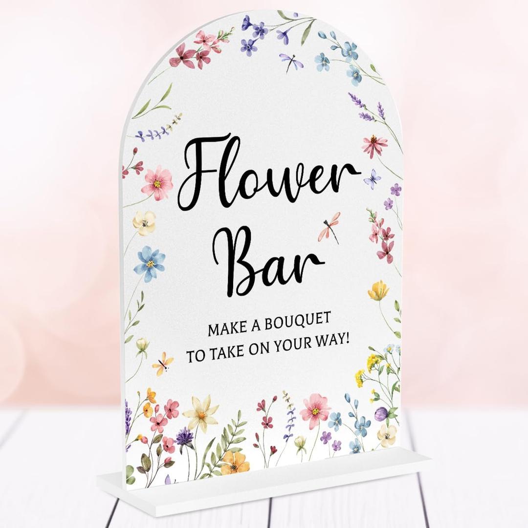 2 x Wedding Sign Decor, Flower Bar Sign, 5x7 Inch Arch Acrylic, Wedding Sign for Reception & Event Party, Bridal Shower Decorations, Wedding Table Sign Accessories for Anniversary And Event (Wildflower)
