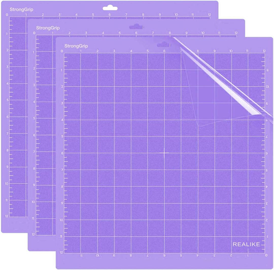 REALIKE 12x12 StrongGrip Cutting Mat Compatible with Cricut Maker 3/Maker 4/Maker/Explore 3/4/Air 2/Air/One(3 Mats), Gridded Adhesive Non-Slip Cut Mat for Crafts, Quilting, Sewing and All Arts