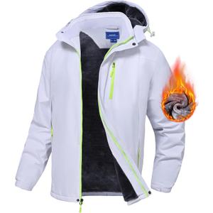 Men's Mountain Ski Jacket Waterproof Fleece Liner Snow Coat Warm Winter Windproof Hooded Raincoat (White)