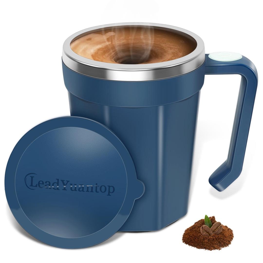 LeadYuantop Self Stirring Coffee Mug, 18 oz Automatic Magnetic Electric Mixing Cup Stainless Steel Travel Cup for Coffee, Chocolate, Milk, Tea, Office, Home, Kitchen (Blue)
