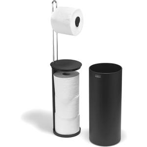 Joseph Joseph EasyStore Toilet Paper Holder Stand, Concealed Storage, Holds 3 Spare Rolls, Matt Black