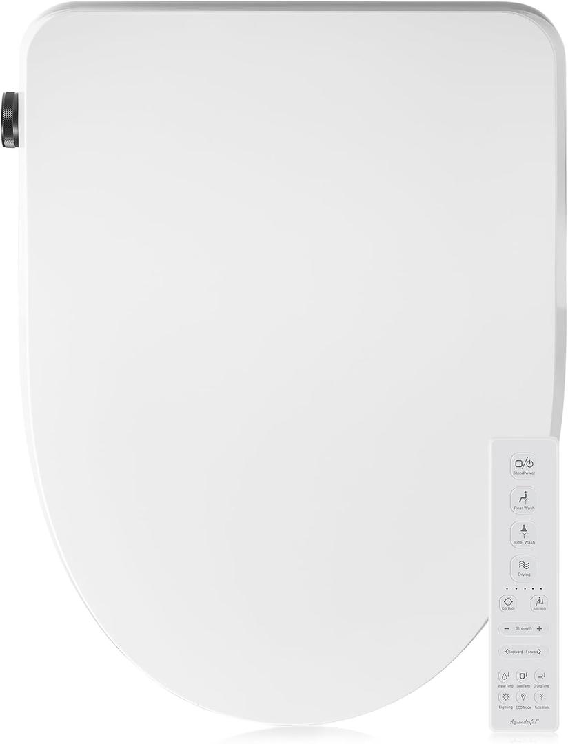 Elongated Smart Bidet Toilet Seat, Warm Water, Heated Toilet Seat with Remote Control, Dryer, Rear and Front Wash, Slow Closes, Night Light, White, 302C(Elongated)