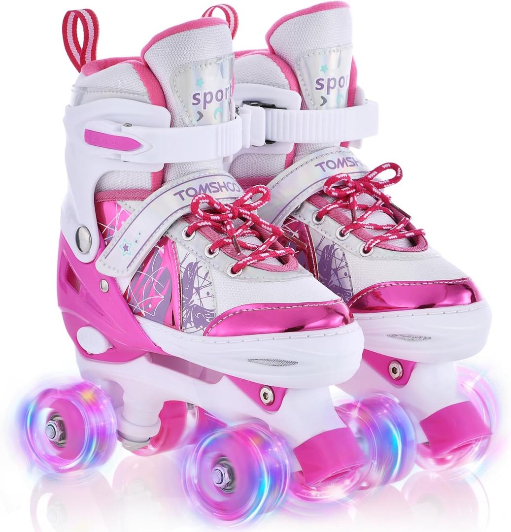 TOMSHOO Roller Skates for Girls Kids Child Beginners, 4 Size Adjustable Light up Wheels Fun Illuminating Purple Pink Skates for Boys Toddlers Patines para nias (Small - Little Kid (10C-13C))