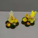 DR.DUDU Easter Bunny & Chicken Table Decor, 2 Pcs Small Chicks and Rabbit Flocked Figurines with Artificial Flowers for Spring Centerpiece, Easter Decorations for The Home Tabletop Gifts