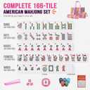 American Mahjong Tile Set, 166 Pink Engraved Tiles, 4 Rack Pushers | 1.2-Inch Melamine Tiles, 4 Racks, 3-Bag Storage System, 100 Chips, 3 Dice and Wind Indicator for Game Night, Travel, Gifting, 1.2 x 0.9 x 0.5 inches