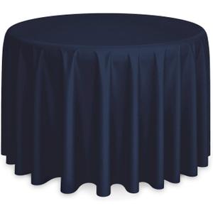 Lann's Linens - 132" Round Premium Tablecloth for Wedding/Banquet/Restaurant - Polyester Fabric Table Cloth - Navy Blue