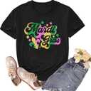 Mardi Gras Shirts for Women Fat Tuesday Tshirts New Orleans Carnival Party Fleur De Lis Tee Tops (Black, L)