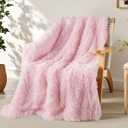 Exclusivo Mezcla Fuzzy Faux Fur Throw Blanket, Reversible Shaggy Sherpa Fleece Blankets, Fluffy Plush Warm Throws for Couch, Bed, 50x60 Inches, Light Pink