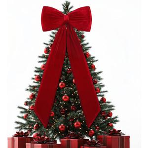 Gejoy 47" x 16" Burgundy Christmas Extra Large Velvet Bows Christmas Tree Topper Wine Red Xmas Tree Bows Giant Decorations for Home Wreath Wall Birthday Backdrop Wedding Holiday Party Decor