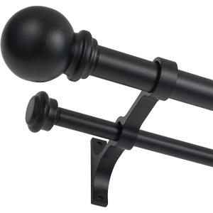 Double Curtain Rod 84 to 120 inch, Adjustable 1 inch Double Drapery Rod Rods for Windows and Doors with Ball Round Finials and Premium Aluminum Brackets Set (84-120",Matte Black)