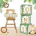 Wild One Birthday Decorations Boxes with Letters and ONE Banner Sets Jungle Safari Animal Theme Blocks for Kids Boys First 1st Birthday Party Supplies