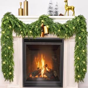 Real Touch Faux Cedar Garland Artificial Realistic, 6 FT Norfolk Pine Garland Realistic, Christmas Garland with Lights for Mantle Table Front Door Indoor Outdoor Christmas Decor (1 Pack)