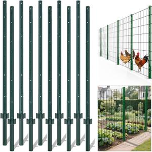 AMAGABELI GARDEN & HOME Fence Posts 3Feet 10Pack Sturdy Heavy Duty Metal Fence Post with U-Channel Steel Fence U-Post Coated Green Poles Support for Chicken Wire Fence Garden Patch Posts (3ft)