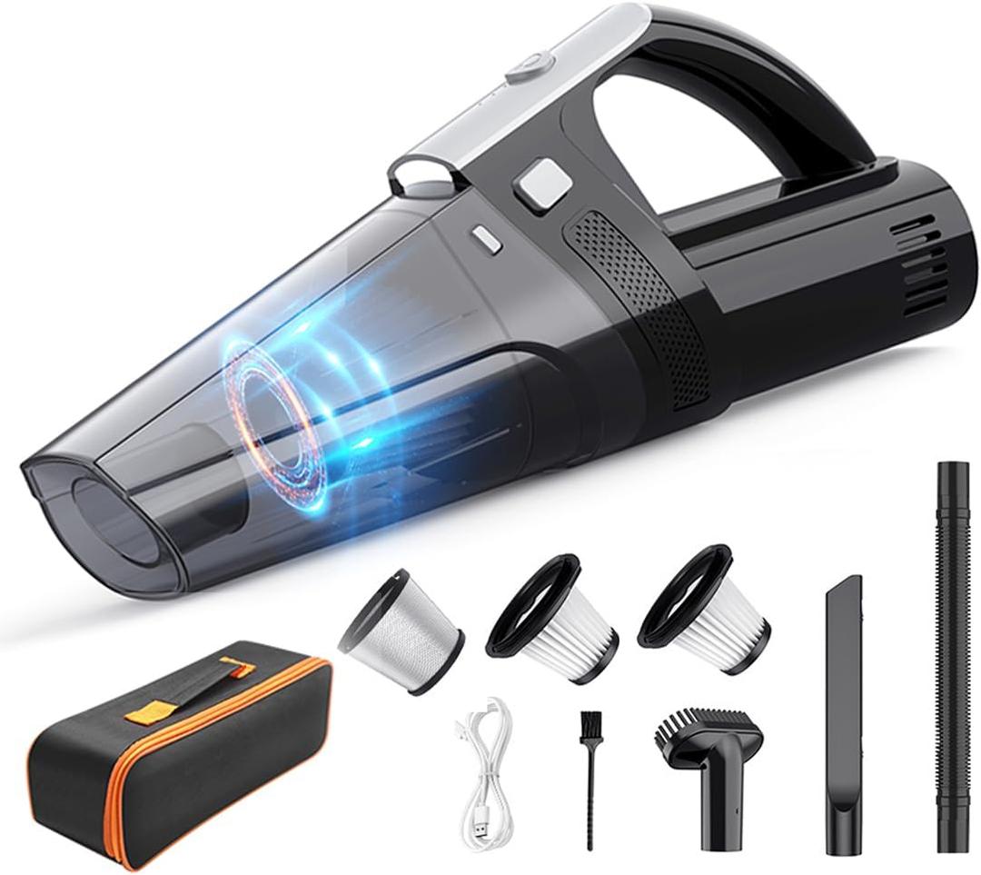 Handheld Vacuum Cordless Car Vacuum 14000PA Brushless Rechargeable Car Hand Held Vacuum Cleaner for Car, Home, Office Cleaning and Pet Hair 6000Amh with Storage Bag (Black)