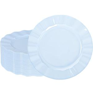 NZVCN 35 Pack Blue Plastic Plates, 7" Disposable Wave Edge Salad/Dessert Plates Elegant Heavy Duty Plate for Party, Wedding, Thanksgiving, Christmas