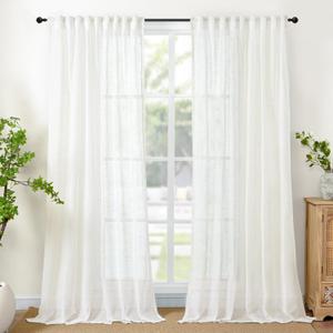 YoungsTex Extro Long Linen Semi Sheer Curtains 95 Inch Length for Living Room 2 Panels, Ivory White Light Filtering Drapes Texutred with Rod Pocket Back Tab for Dining Bedroom, 52 X 95 Inch
