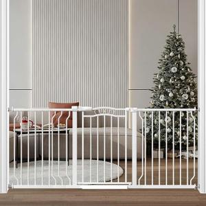 Fairy Baby 62.5"-71.6" Extra Wide Baby Gate Pressure Mount, Long Large Dog Gate Indoor Doorways Stairs, No Drill Safety Child Gate for Kids with Double Lock, Walk Thru Pet Gate for Puppy Doggy, White