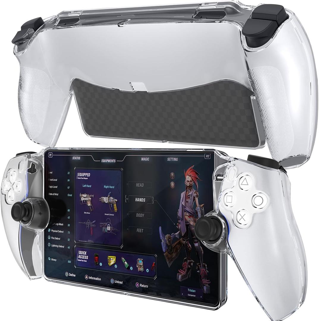 HEYSTOP Case for PlayStation 5 with Screen Protector Tempered Glass, PS5 Protective Case with Comfortable Ergonomic Grip, 6 Thumb Stick Caps (Clear)