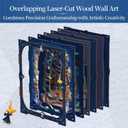 Endless Limit 3D Wall Decoration, Wood Wall Art Aesthetic Table Decor Stacking Carving Panels Spooky Home Decoration for Living Room Bedroom House(9"x10") (Blue)