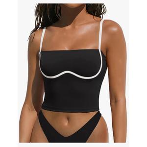 OMKAGI Womens Workout Tank Tops Adjustable Strap Longline Sports Bra Padded Sleeveless Top, Size -XS