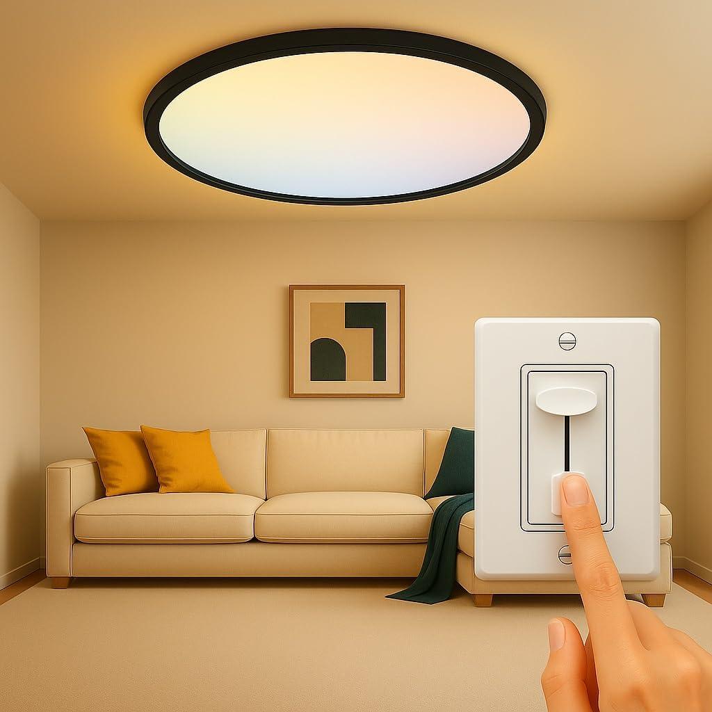 MOONSEA 20 Inch Flush Mount Ceiling Light 42W 4200LM, Dimmable LED Ceiling Light Fixture for Bedroom Kitchen, 3000K-4000K-6500K Adjustable, Round Modern Ceiling Lamp, Black