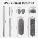 Microfiber Feather Duster 5-in-1 Kit with Extension Pole, Washable Cleaning Duster Set with 3 Duster Heads, Cobweb Duster, Corner Brush, 100'' Extendable Long Duster for High Ceilings, Fans, Furniture