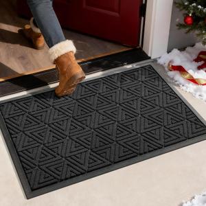 Yimobra Outdoor Mats for Front Door 29.5x17, Stops Mud & Dirt at Entrance, Fits Garage & Patio, All-Weather Waterproof Non Slip Outdoor Indoor Welcome Mat, Black