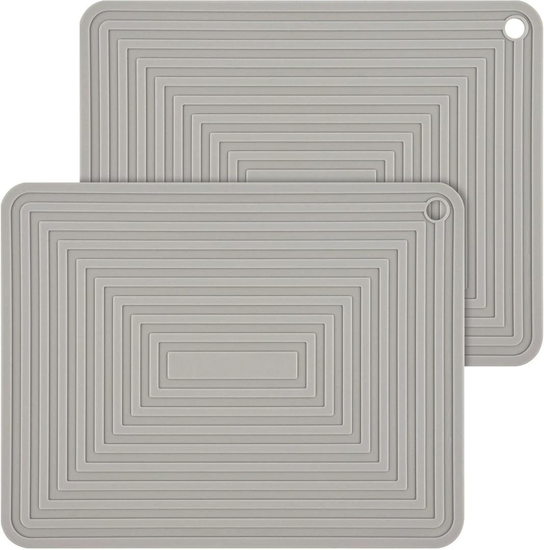 Silicone Trivets for Hot Dishes and Pots, Kitchen Pot Holders, Heat Resistant Mats for Quartz Countertops - Set of 2, Light Gray