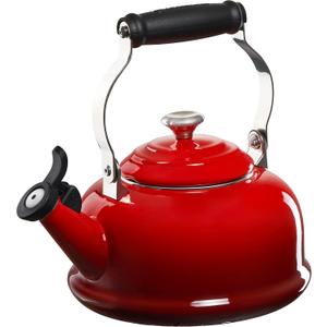 Le Creuset Enamel On Steel Whistling Tea Kettle with Metal Finishes, 1.7 qt., Cerise