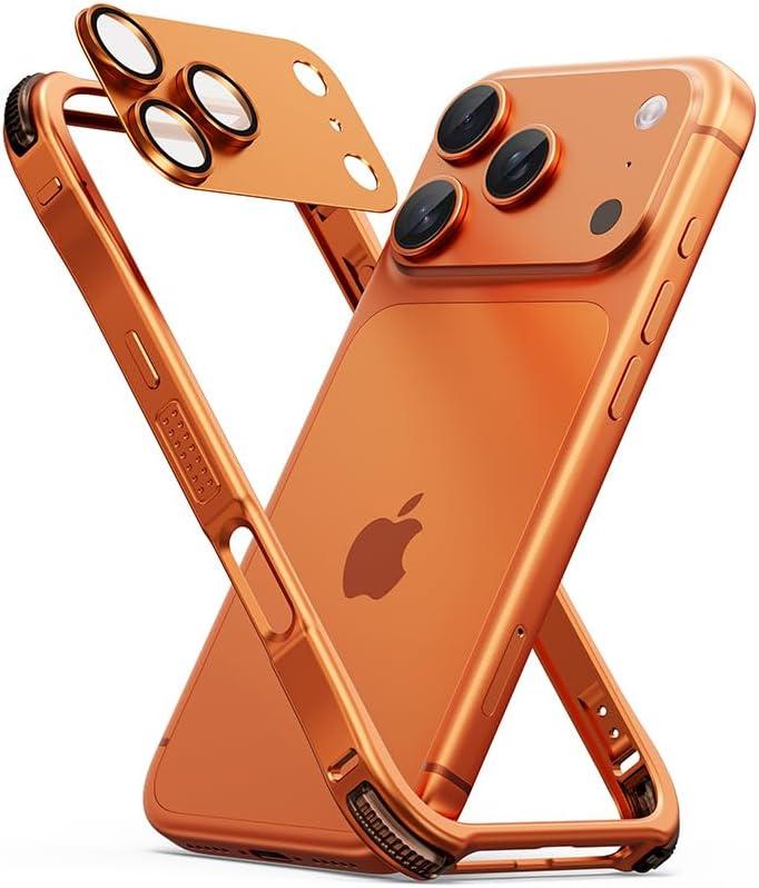OATSBASF Bumper Case for iPhone 17 Pro Max, Compatible with Magnetic, Aluminum Frame Slim Design, Separate Metal Lens Protector, Shockproof Phone Cover 6.9 inch, Orange