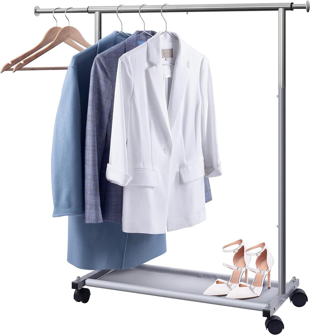 MISSLO Short Clothing Racks for Hanging Clothes with Bottom Shelves and Wheels Heavy Duty Rolling Clothes Rack Kids Clothing Rack for Adult Coat, Closet, Wardrobe