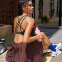 RUNNING GIRL Sports Bras for Women, Medium-High Impact Running Strappy Sports Bra with Removable Pads (Black, L)