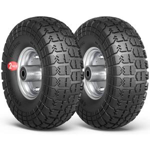 4.10/3.50-4 Tire Wheels Flat Free, 10" Heavy Duty Solid Replacement Tires with 5/8 Bearings for Wagon, Wheelbarrow, Hand Truck, Generators (2 Pack)