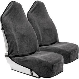 Season Guard Terry Cloth Sweat Towel Seat Cover; Carseat Towel Protector; Great for Gym Workout; Waterproof; Universal Fit for Car SUV Van Truck; EZ fit; Non Slip Grip; Machine Washable; 2pc Grey