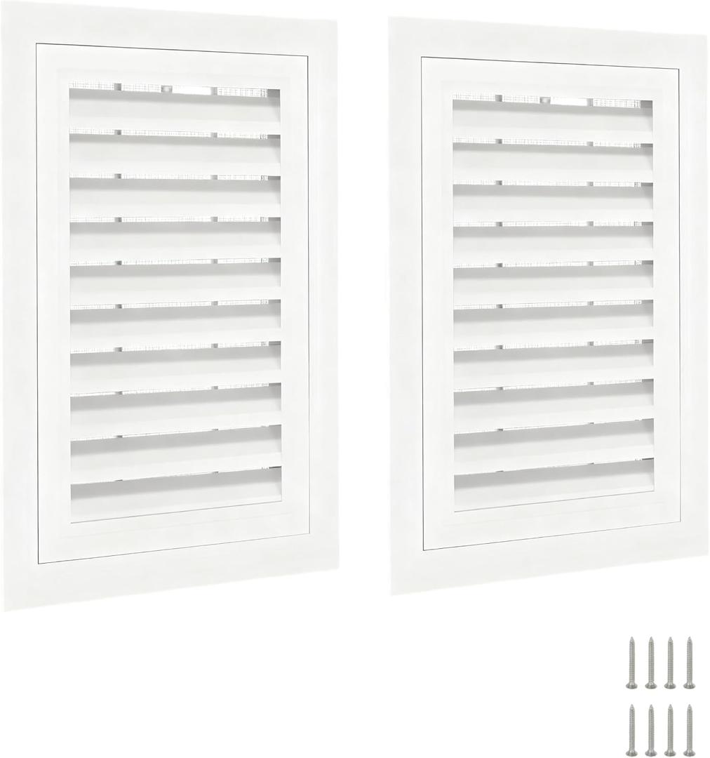 2pcs 12" x 18" Premium Aluminum Gable Vents with Screen, Paintable Design -Ideal for Attic and Shed Ventilation, Vent Opening 10"x16" (White 12" x 18"-2 Pack)