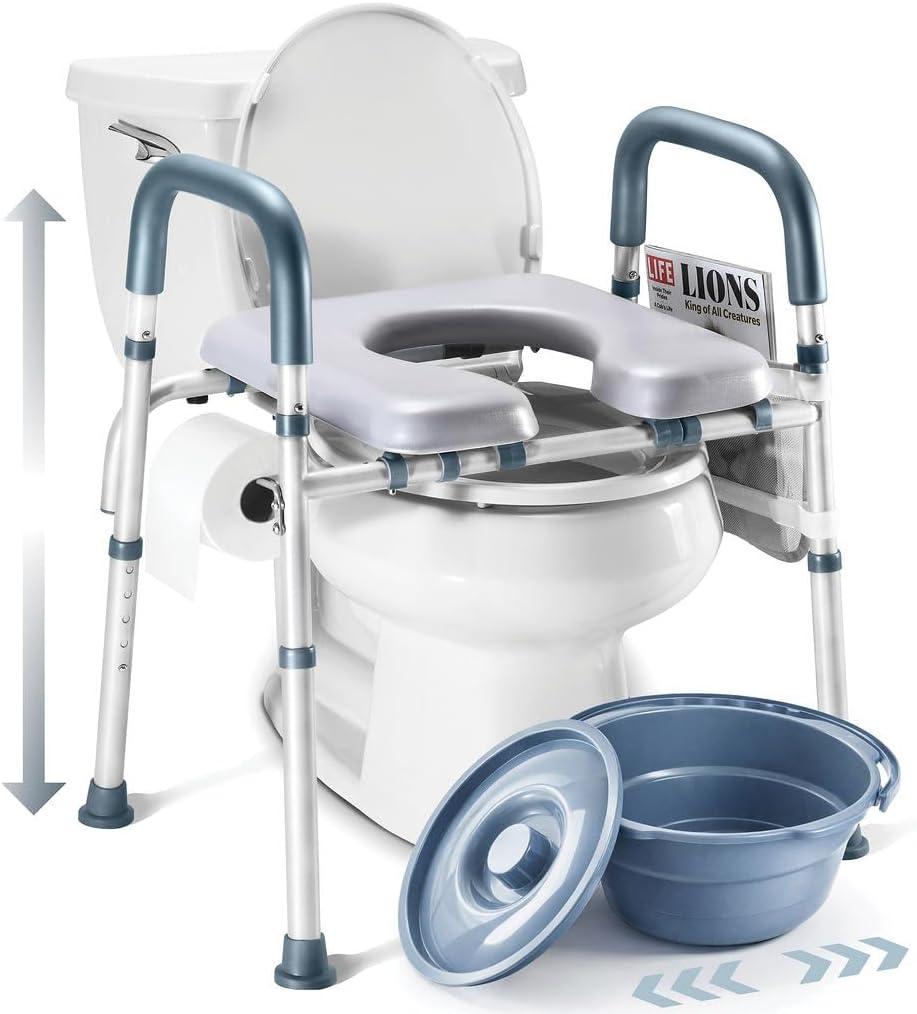 Toilet Seat Risers for Seniors Bedside Commode for Elderly Width and Height Adjustable Raised Toilet Seat with Handles for Elderly Handicap, Elevated, Pregnant, Fit Any Toilet Heavy Duty Up to 400lbs