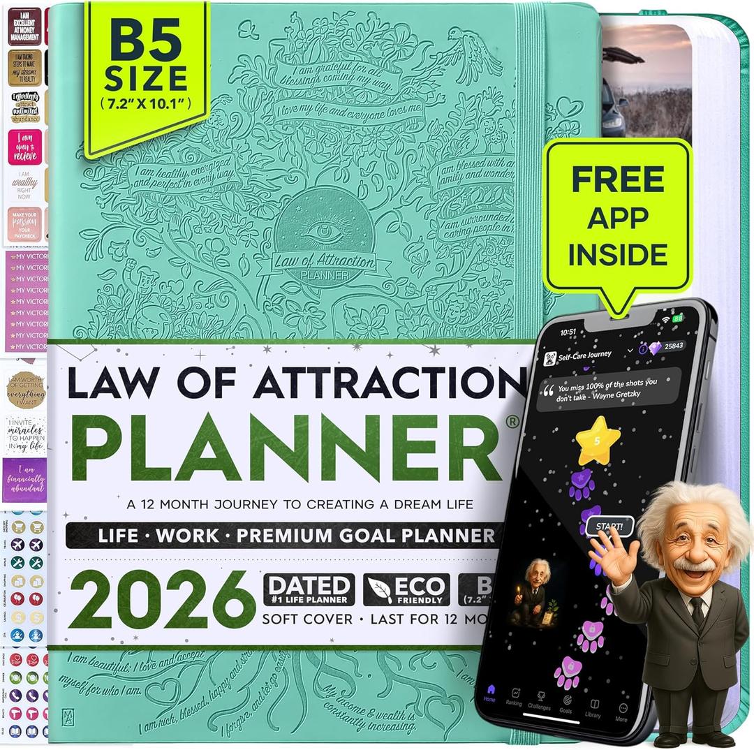 Deluxe 2026 Planner Weekly and Monthly | Law of Attraction Planner with Productivity App | 12-Month for Productivity, Gratitude & Goal Setting | Includes Foldable Vision Board, Gift Box & Stickers