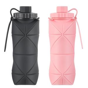 YCTMALL Silicone Collapsible Water Bottles,Lightweight Reusable Leakproof For Traveling Camping Hiking Cycling Sports Outdoor,Foldable Portable Travel Water Bottle 600ML Dark Grey And Pink 2Pack.