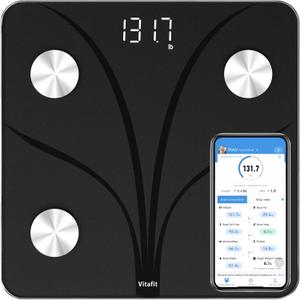 Vitafit Smart Bathroom Scale for Body Weight, FSA HSA Eligible, Weight Scale Professional Factory Since 2001, App Sync 13 Body Composition Analyzer BMI, Body Fat and Muscle, 400lb, LED, Black