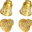 4 pack ceiling fan light covers- small lamp shades,mini lamp shades,metal lamp shade for pendant light shade, wall lamp, with 1-5/8" Fitter, 4-3/4" Height and 4-3/4" Diameter,Antique Brass and Gold