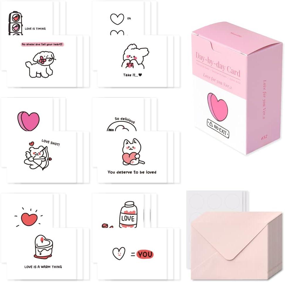 Monolike Day-by-day Card, Love for you Ver.2 - Mix 36 Mini Single cards, 36 envelopes, 36 stickers Package