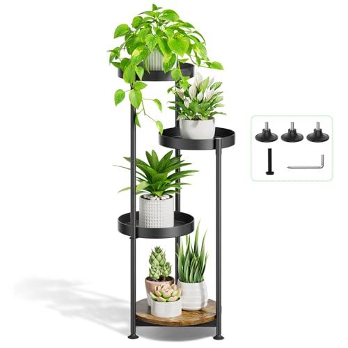 Oppro Plant Stand Indoor Outdoor Clearance, 4 Tier Metal Tall Flower Shelf Holder, Multiple Plant Round Corner Rack Organizer Display for Patio Orchid Office Porch Living Room Garden Balcony, Black