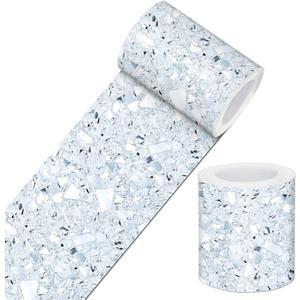 IVN Peel and Stick Wallpaper Border 4x196 Inch Blue Silver Crystal Mosaic Pattern Self Adhesive Decorative Wall Trim Accent Strip for Bedroom Kitchen Living Room Mirror Frame Bold Gothic Home Decor (Crystal Ice Diamond)