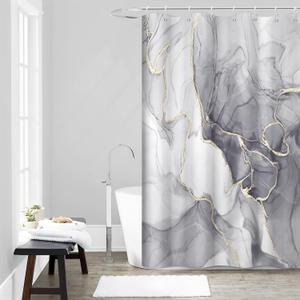 Grey Shower Curtain, Ombre Light Grey Marble Shower Curtain Set Modern Aesthetic Gray Ink Texture Waterproof Bathroom Curtain with Hooks, 60x72 Inch