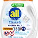 all Laundry Detergent Pacs, Mighty Pacs with OXI Stain Removers and Whiteners, Free Clear, Unscented and Dye Free, 56 Count
