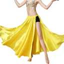 MUNAFIE Belly Dance Skirt Satin Split Side Long Skirts for Women (Yellow)