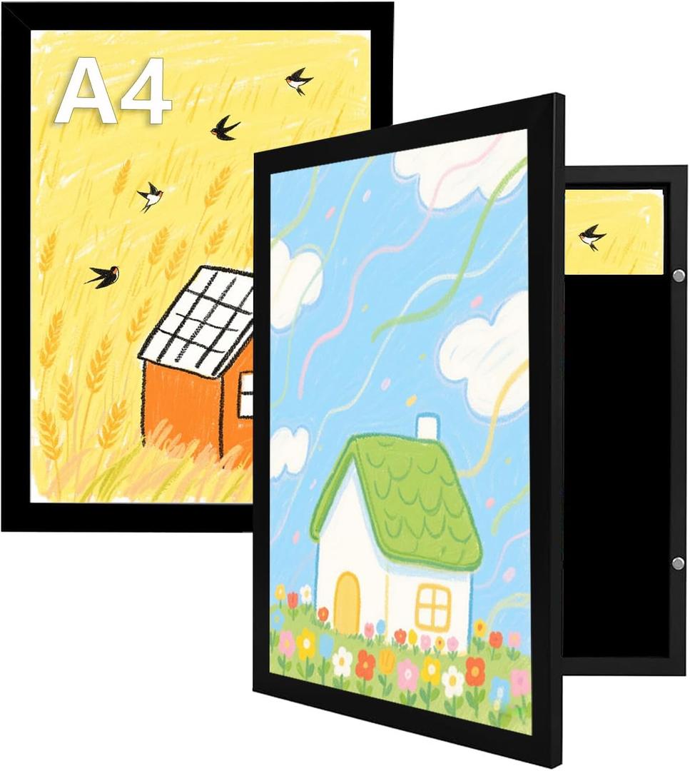 kennethan Kids Art Frames, Front Opening Picture Frames with Changeable Display, Holds 50 Artworks, for 3D Picture, Crafts, Children Drawing, Hanging Art, Portfolio(Black, A4-2 Pack) kennethan Kids Art Frames, Front Opening Picture Frames with Changeable Display, Holds 50 Artworks, for 3D Picture, Crafts, Children Drawing, Hanging Art, Portfolio(Black, A4-2 Pack)