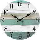 CHYLIN Wall Clock, 14 Inch Wall Clocks Battery Operated Silent Non-Ticking, Teal Turquoise Rustic Clock Decorative for Kitchen Bathroom Bedroom Living Room, C-brown Teal White